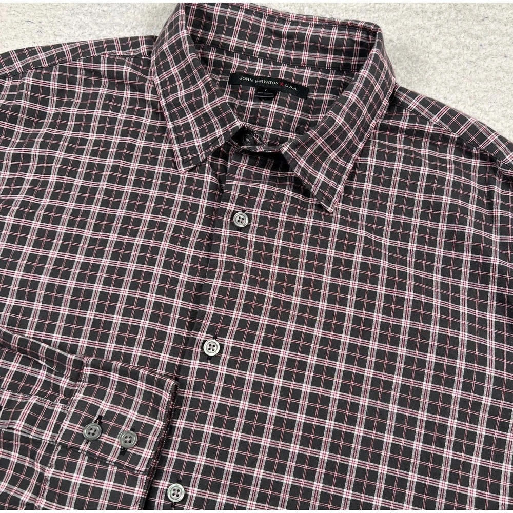 John Varvatos Shirt Men's Large Button Front Long Sleeve Plaid Casual Star‎ USA